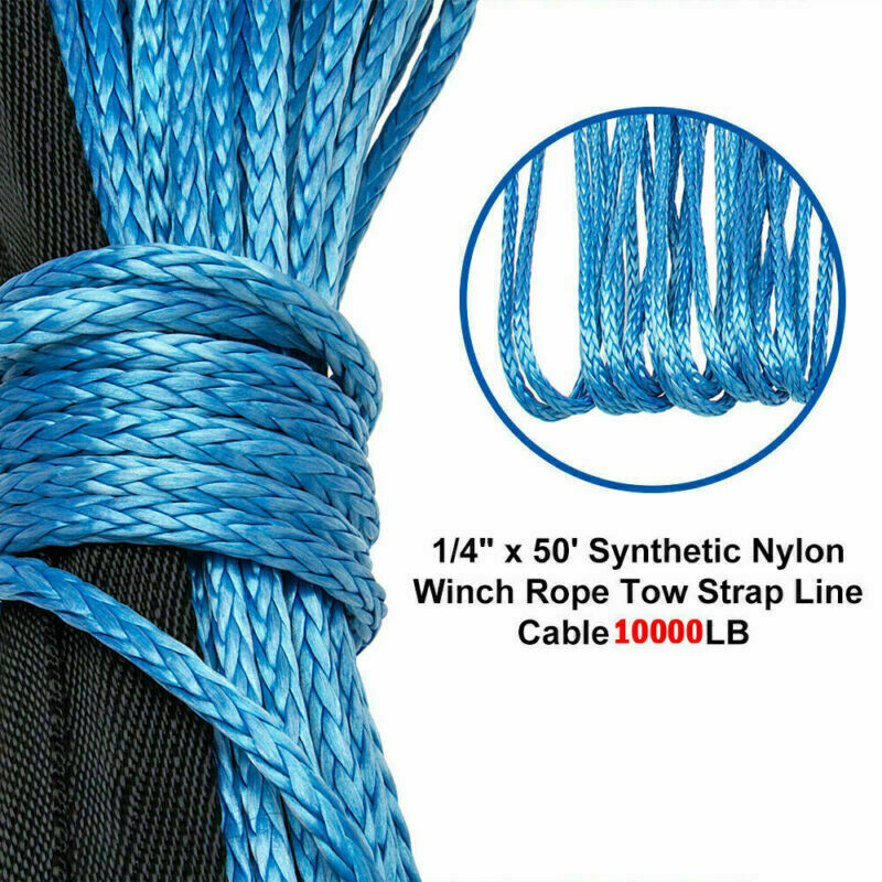 1/4"x50' 10000LBS Synthetic Winch Rope Line Recovery Cable 4WD ATV UTV w/Sheath#