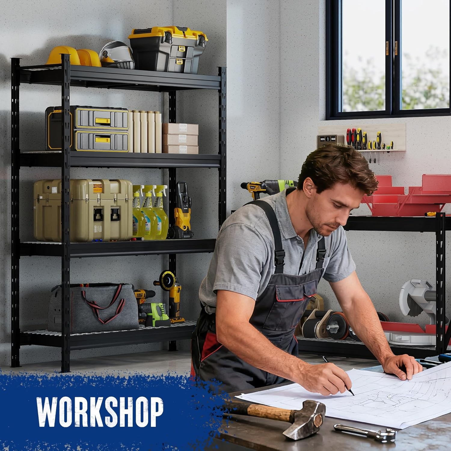 WORKPRO 77" 4-Tier Heavy Duty Storage Rack Industrial Shelving 6400LBS Capacity