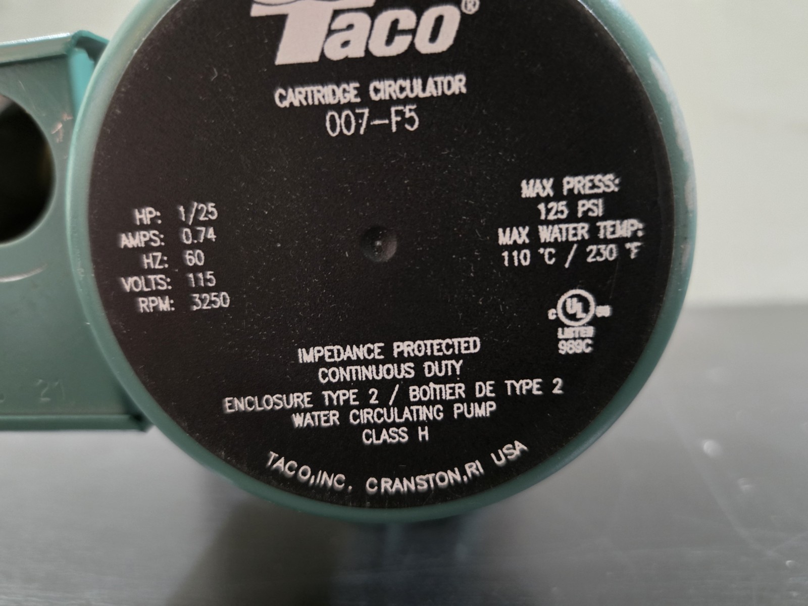 Taco 007-F5 Cast Iron Circulator, 1/25 HP - For Parts