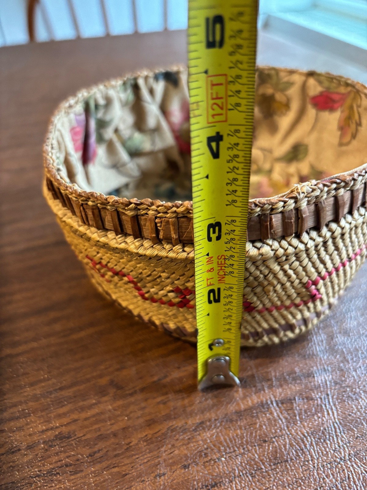Native American Indian Makah Cedar Bark & Bear Grass Basket c. 1904 no lid 6"