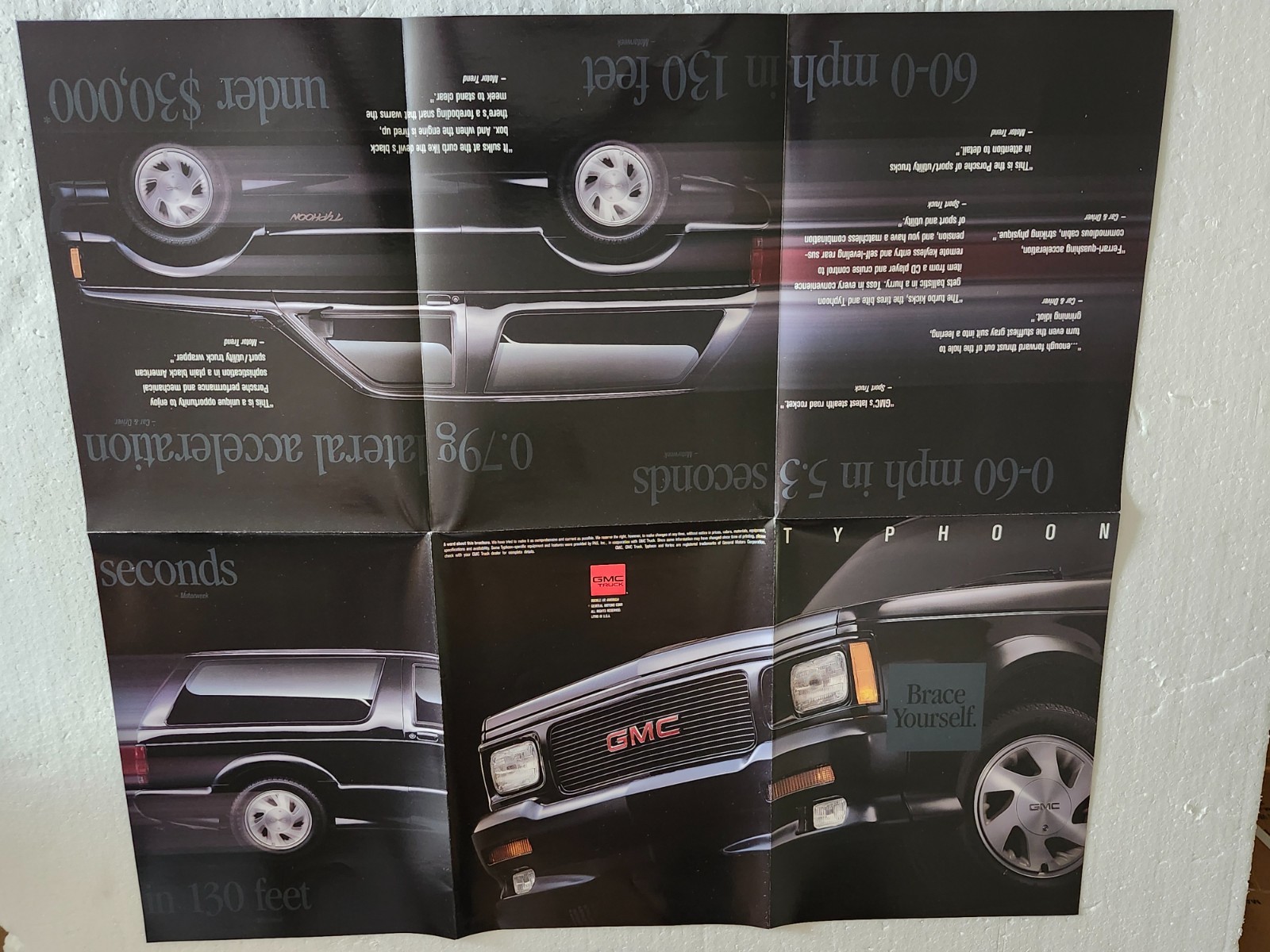 New Original 1992 - 93 GMC Typhoon SUV Dealership Fold Out Poster Sales Brochure