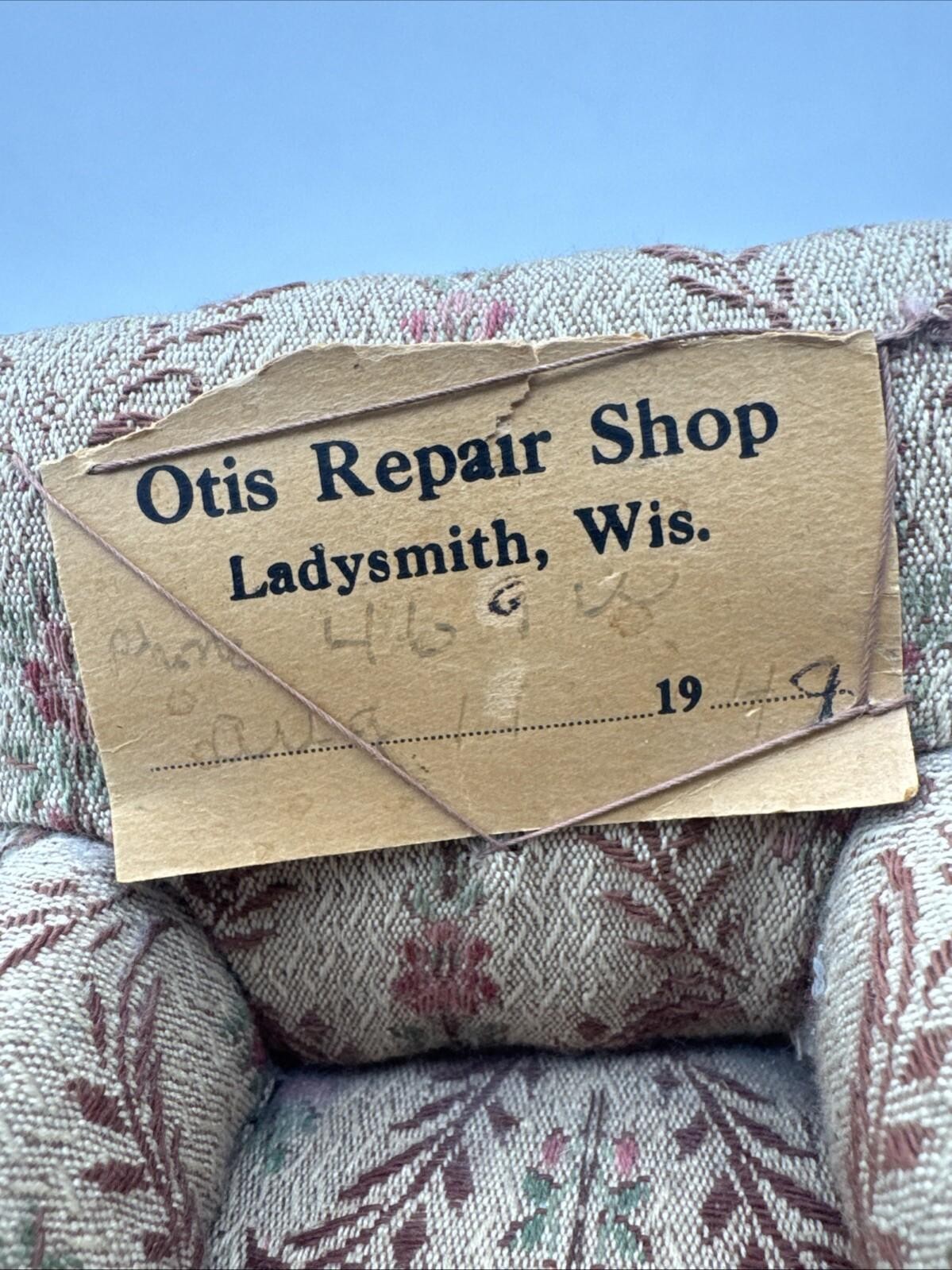 Vintage Advertising 1940s Ladysmith Wisconsin Miniature Chair Upholstered Otis