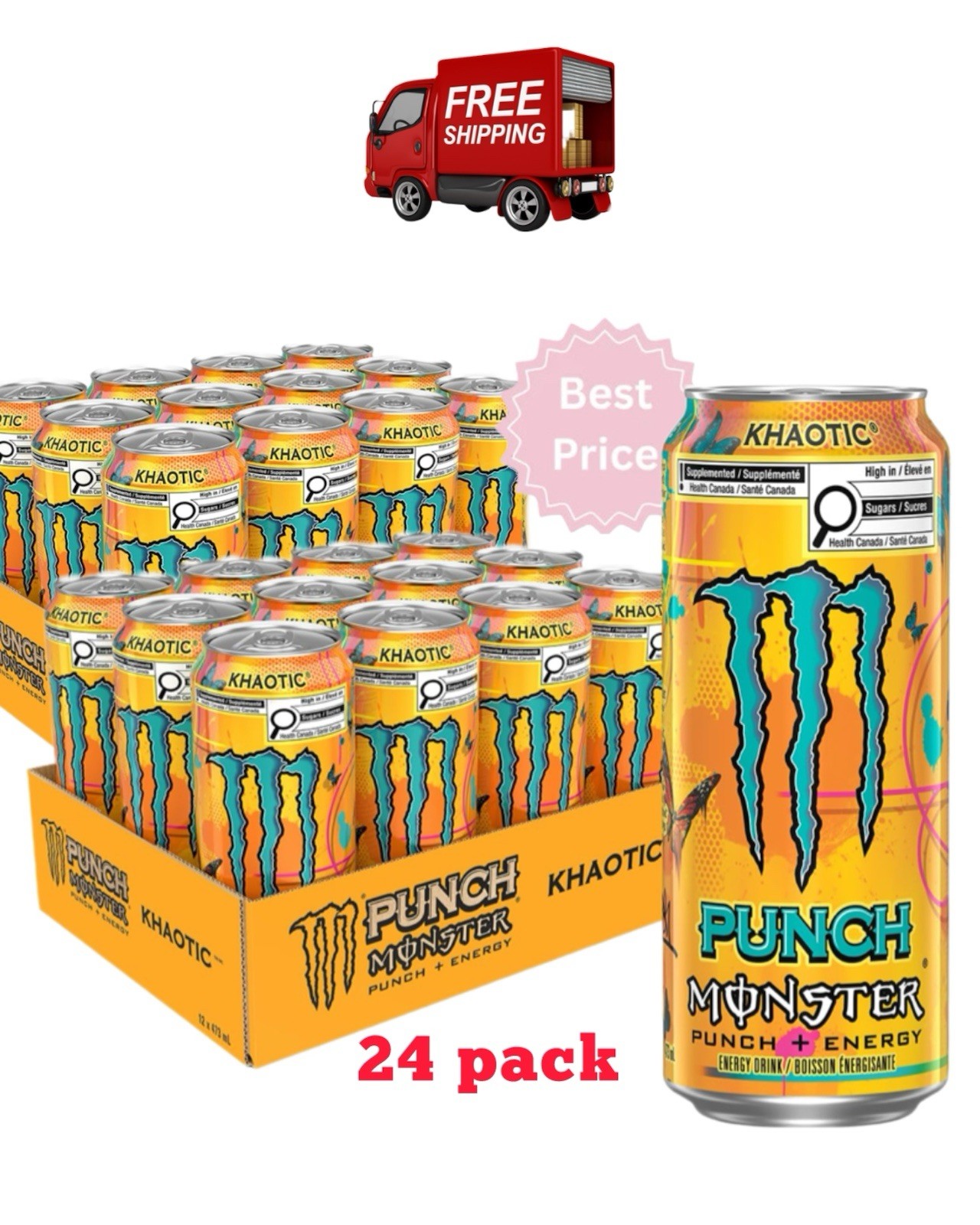 24 Pack Monster Juice Khaotic 16 Fl. Oz Discontinued! Canada Imported. Free Ship