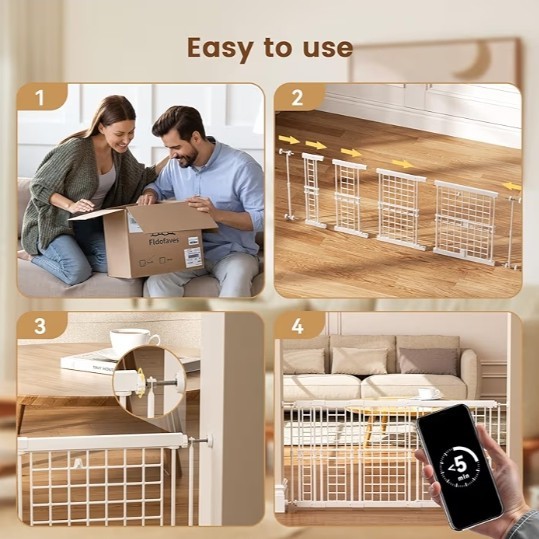 No Drill Adjustable Dog Gate, 13-22 Inch Height, 18-43 Inch Width, White Metal