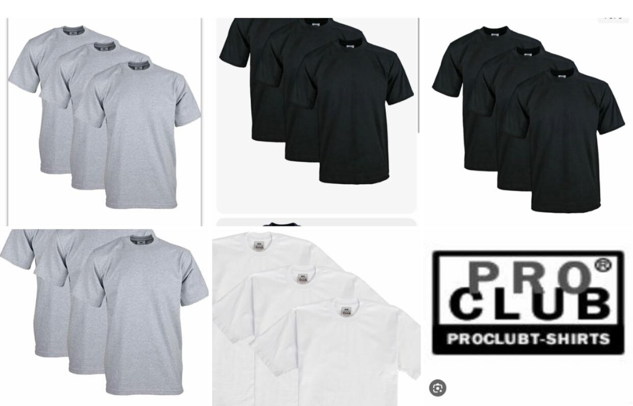 3 PACK PRO CLUB MENS PLAIN SHORT SLEEVE T SHIRT HEAVYWEIGHT COTTON
