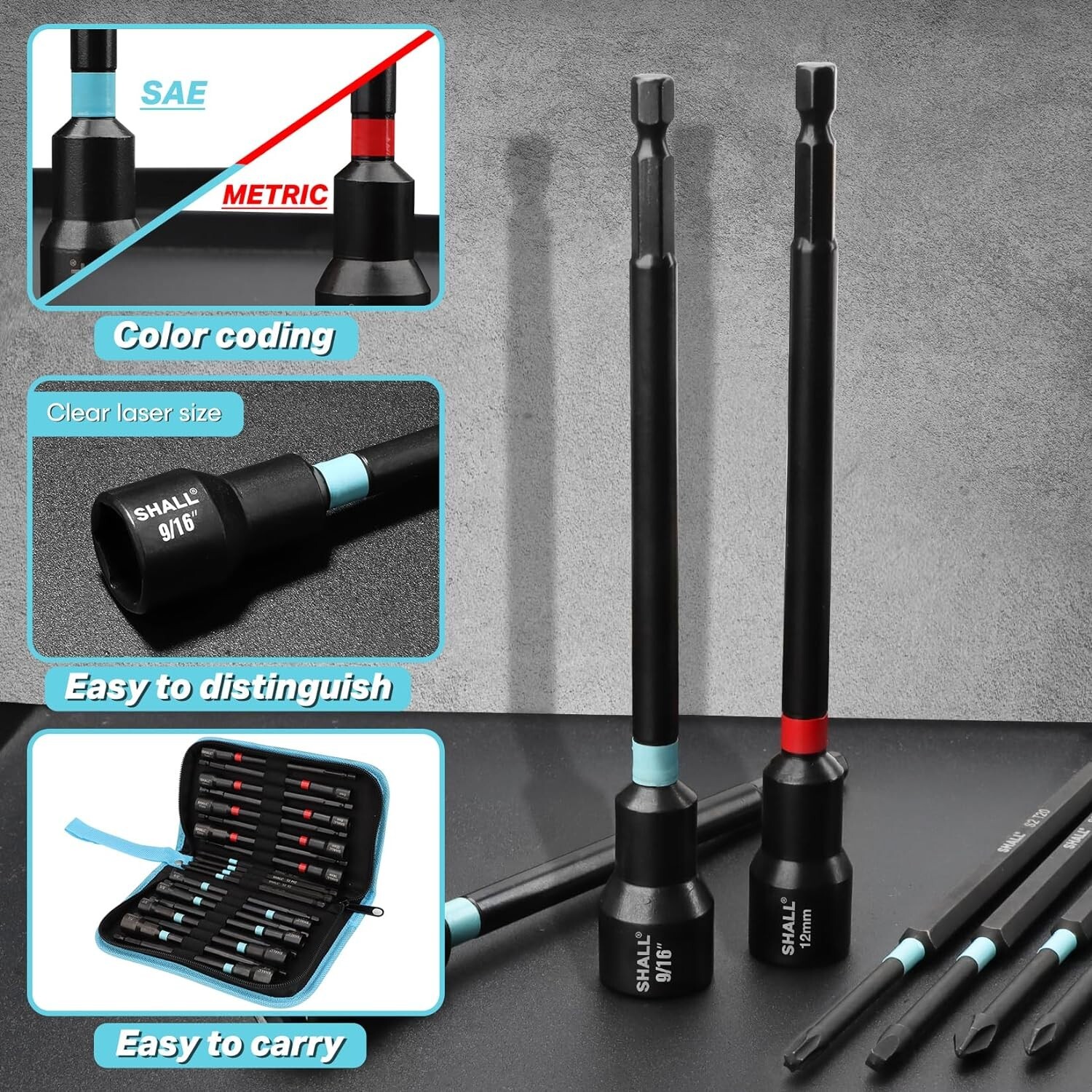 SHALL 20PCS Magnetic Nut Driver Set,Long Nut Drivers for Impact Dril