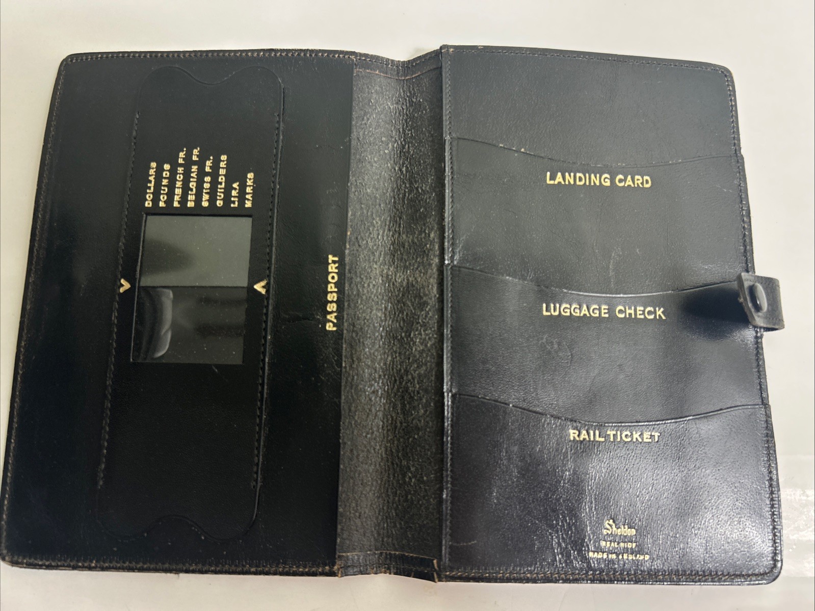 Vintage Sheldon Bifold Black Leather Passport Organizer Made In England 7x5
