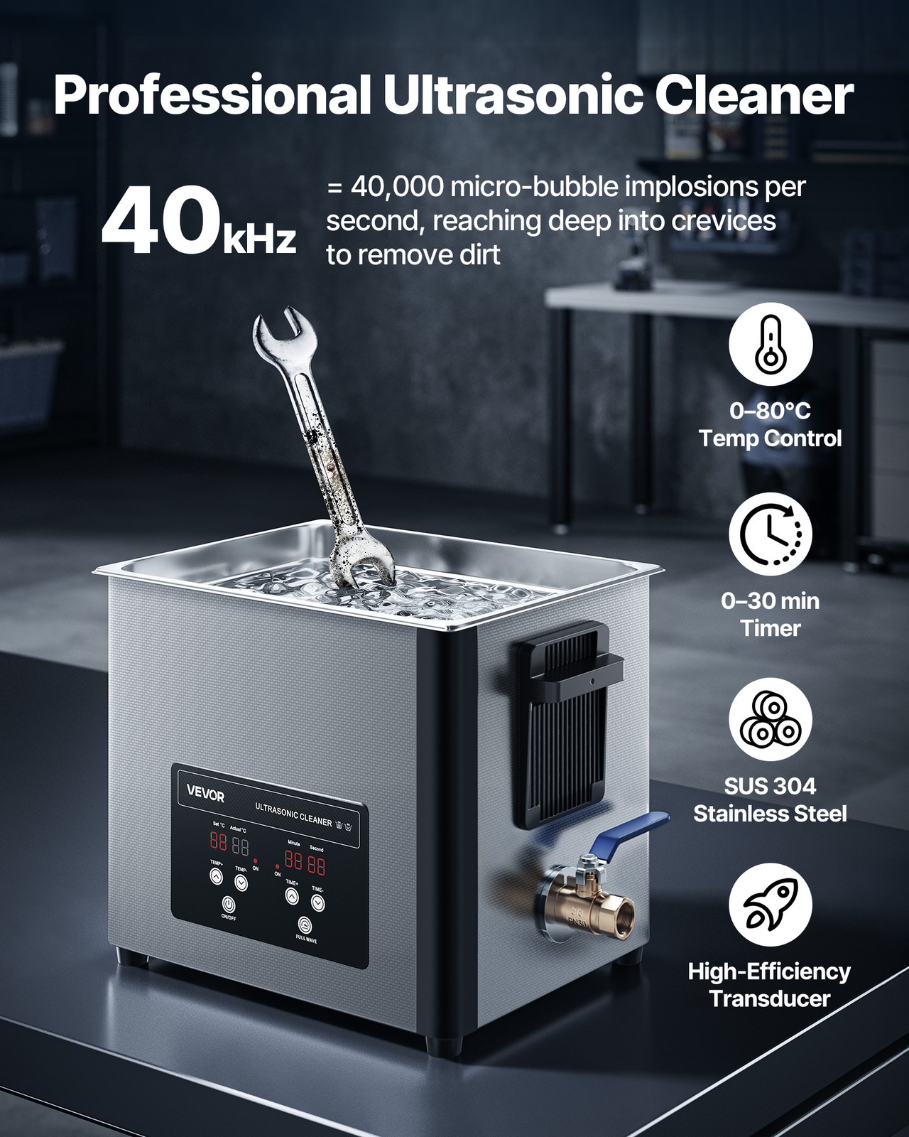 VEVOR 10L Ultrasonic Cleaner Machine with Cleaning Basket & Digital Display 180W