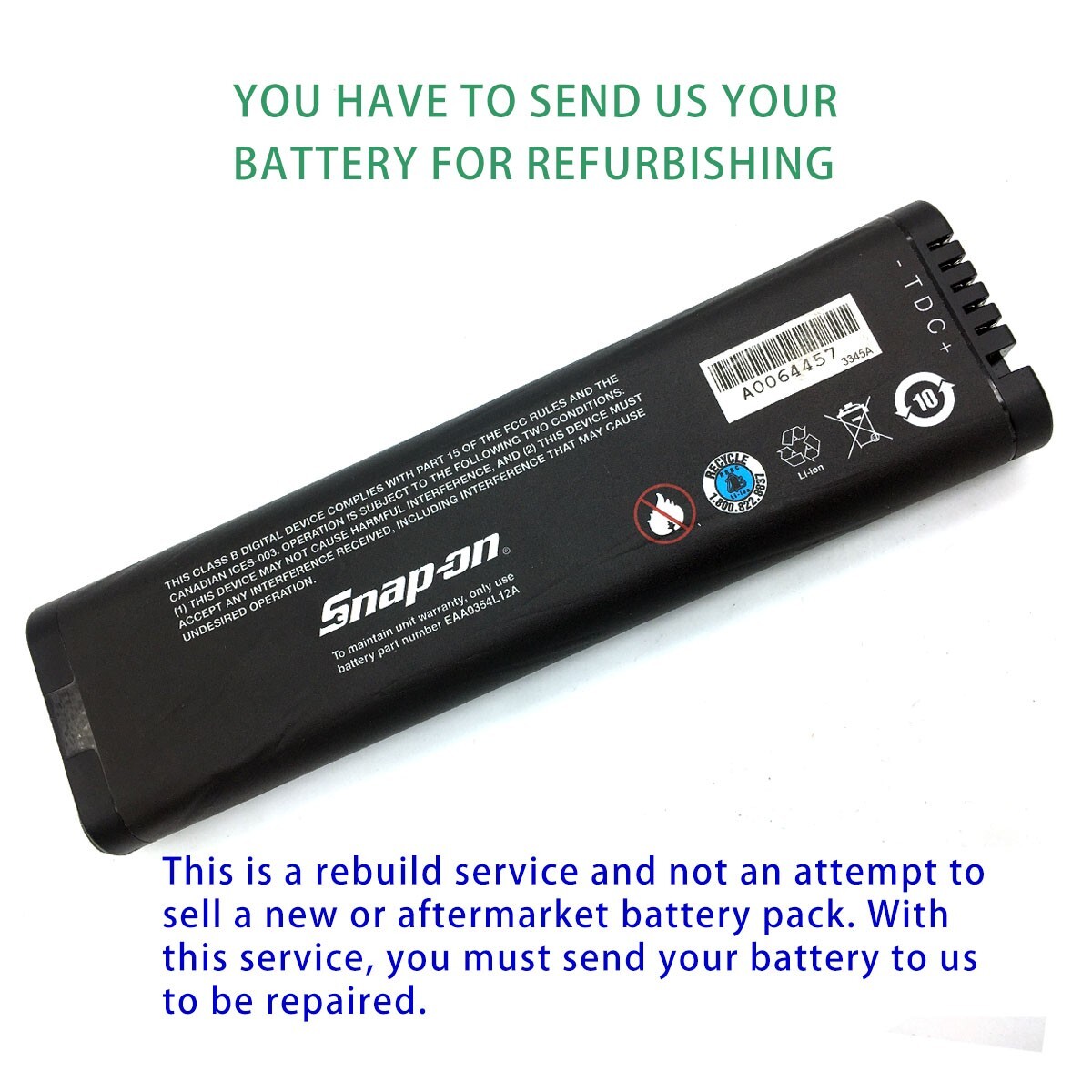 Battery rebuild SERVICE for Snap-On SM ENERGY SM204 11.1V EAA0354L12A