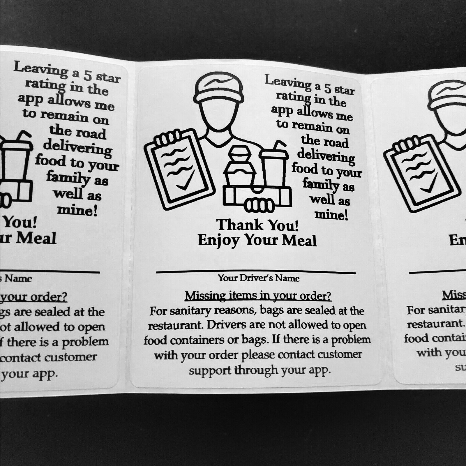 100 Food Delivery Labels Bag Seal 4" x 3" DoorDash Grubhub UberEats Sticker