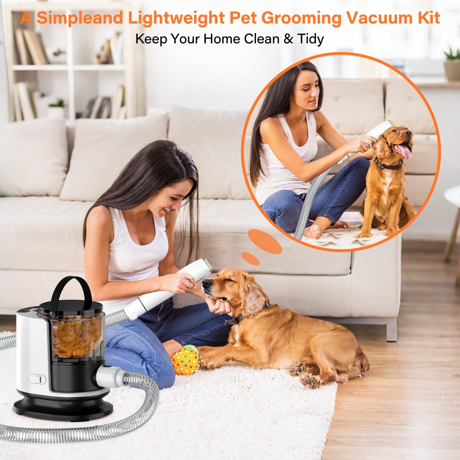Dog & Cat Pet Grooming Vacuum Kit, 12000Pa Suction, 1.5L Large Capacity, 5 Tools