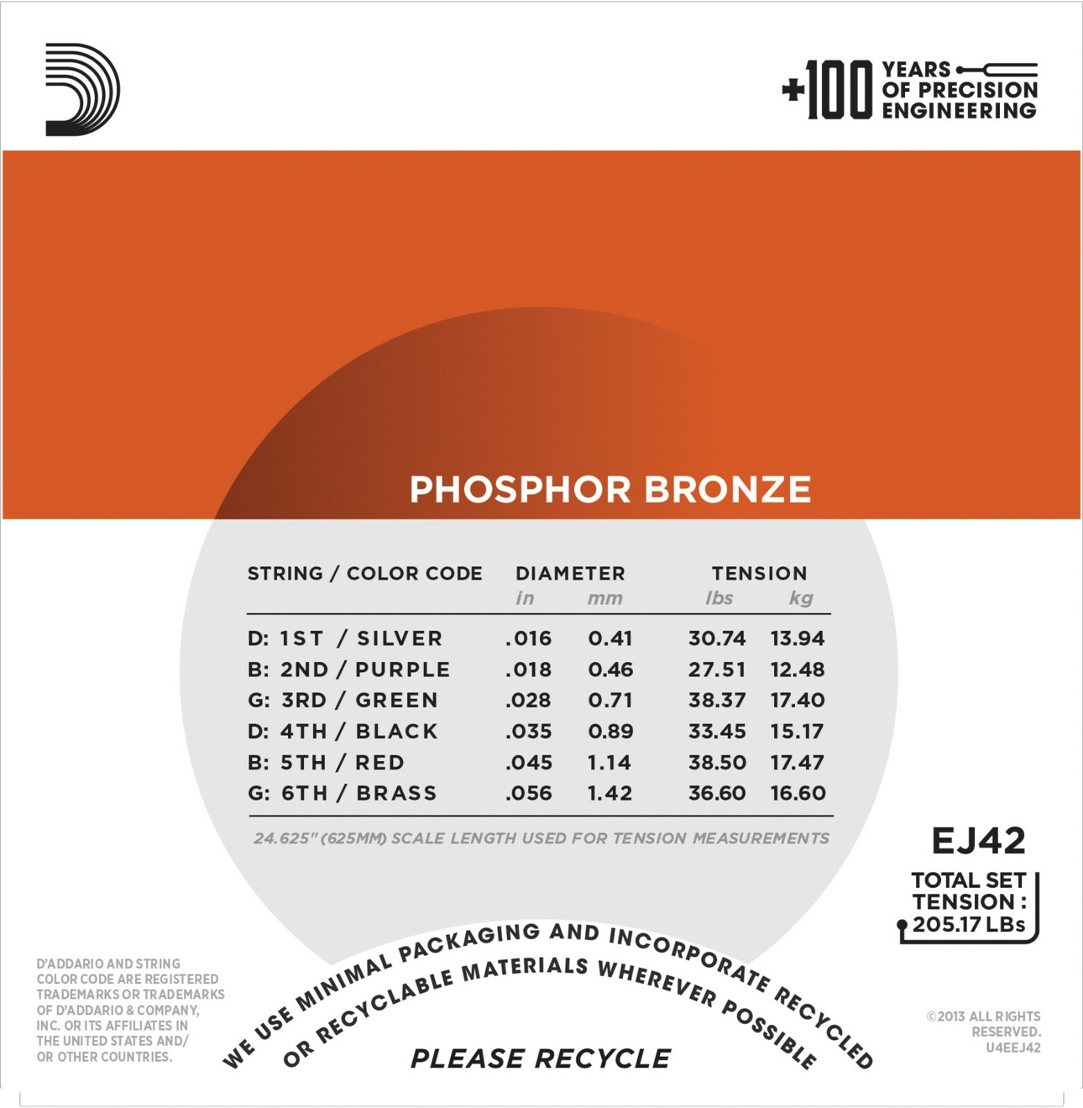 D’Addario Resophonic Guitar Strings EJ42 Phosphor Bronze 15-56
