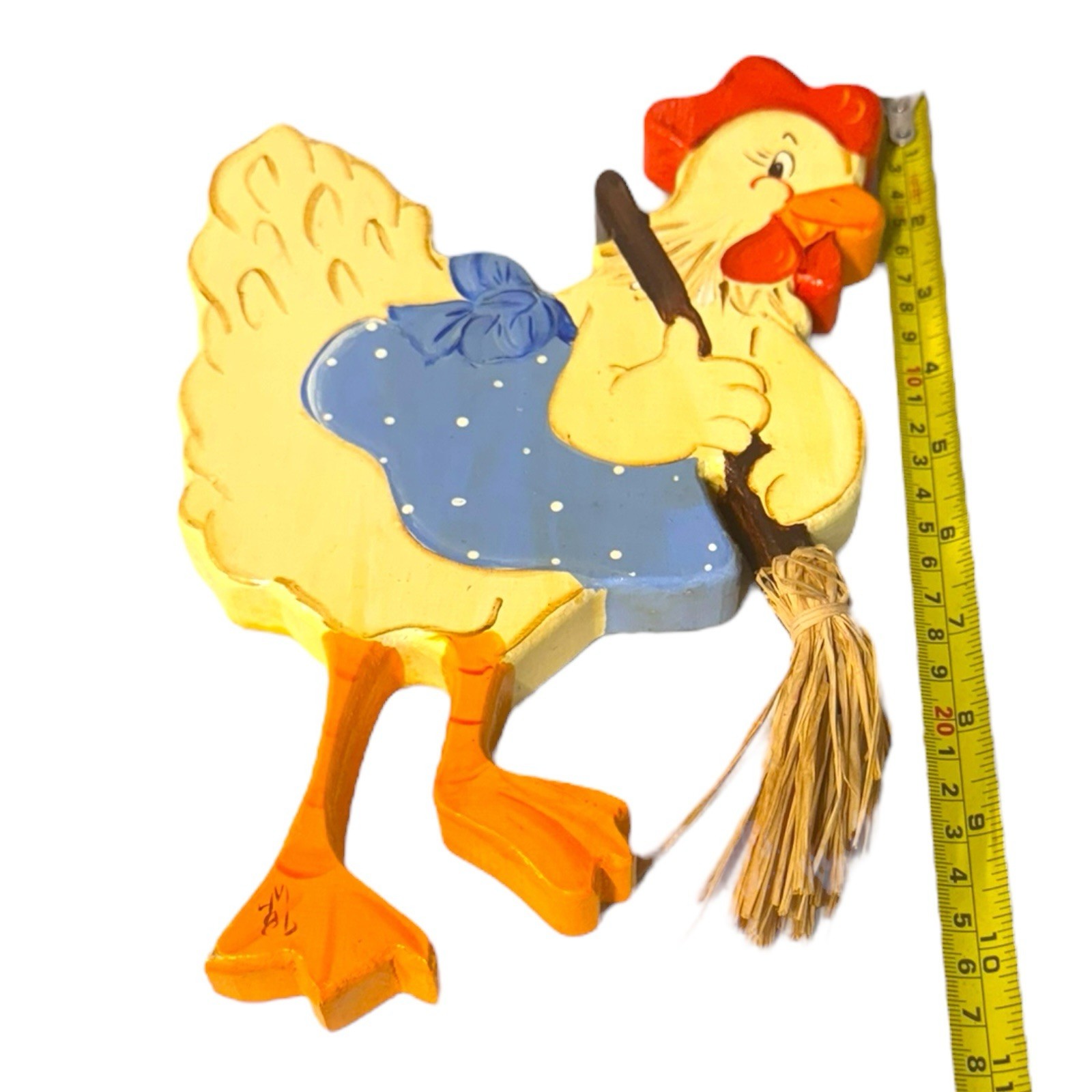 Vintage 80s Wooden Hen Wall Art Anamorphic Animals Pair Glazed Hand Painted