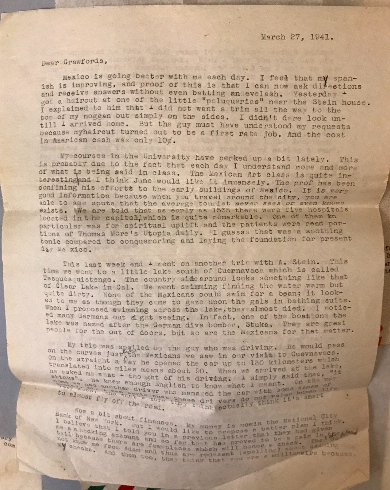 1941-42 Mexico Personal Letters Lot to US w/ Postal Covers incl. Examined