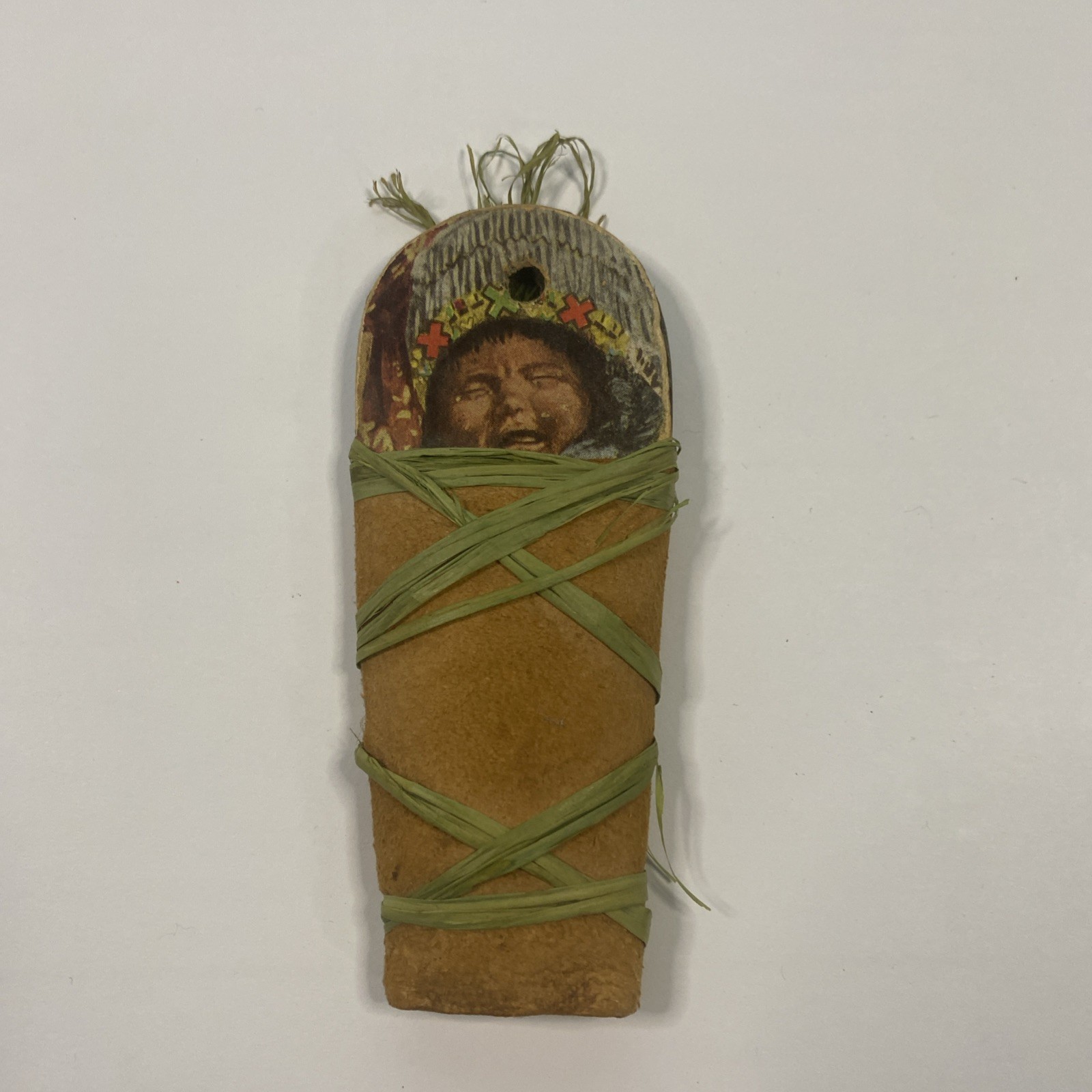 Grand Canyon Souvenir 1932 Papoose on Cradleboard Leather Wrapped Cardboard