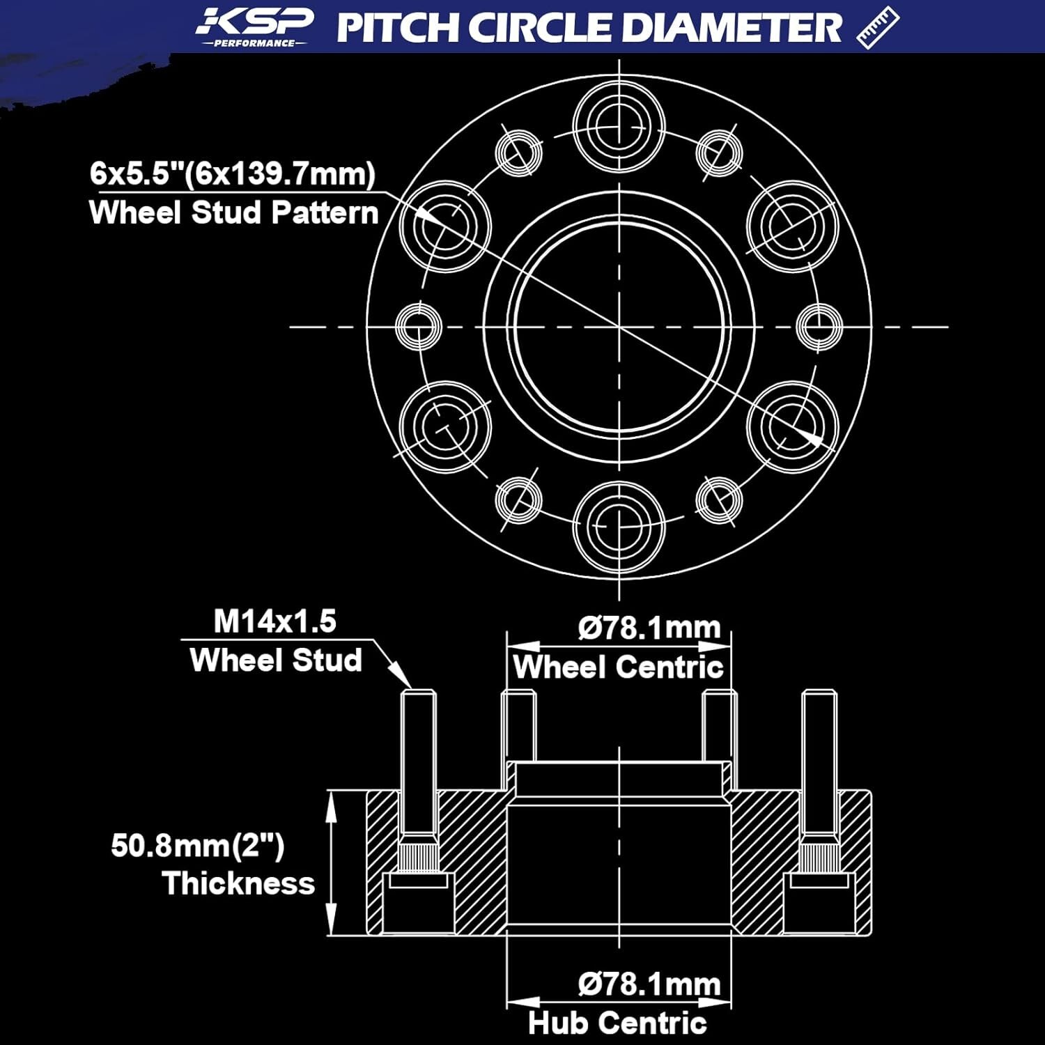 KSP 4Pc 2" 6X5.5 Wheel Spacers for 1999-2024 Chevy Silverado GMC Sierra 1500