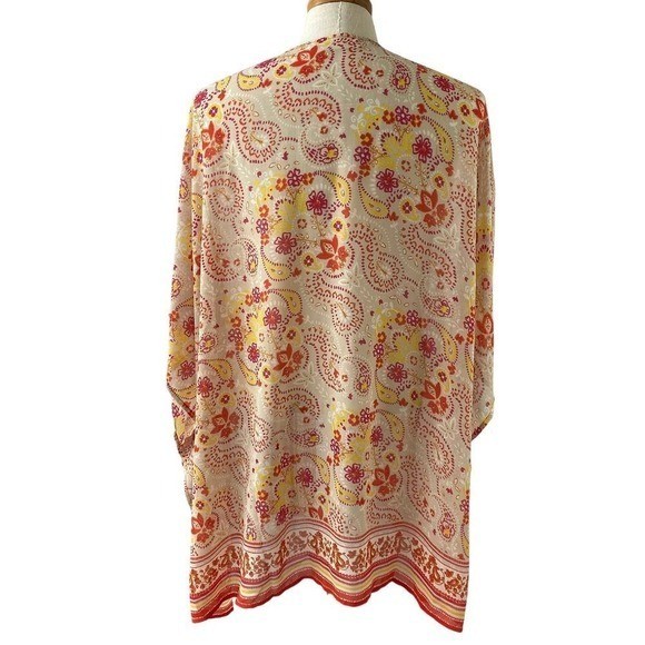 Belle by Kim Gravel Boho Sheer Paisley Kimono Cardigan Women Size 1X Orange