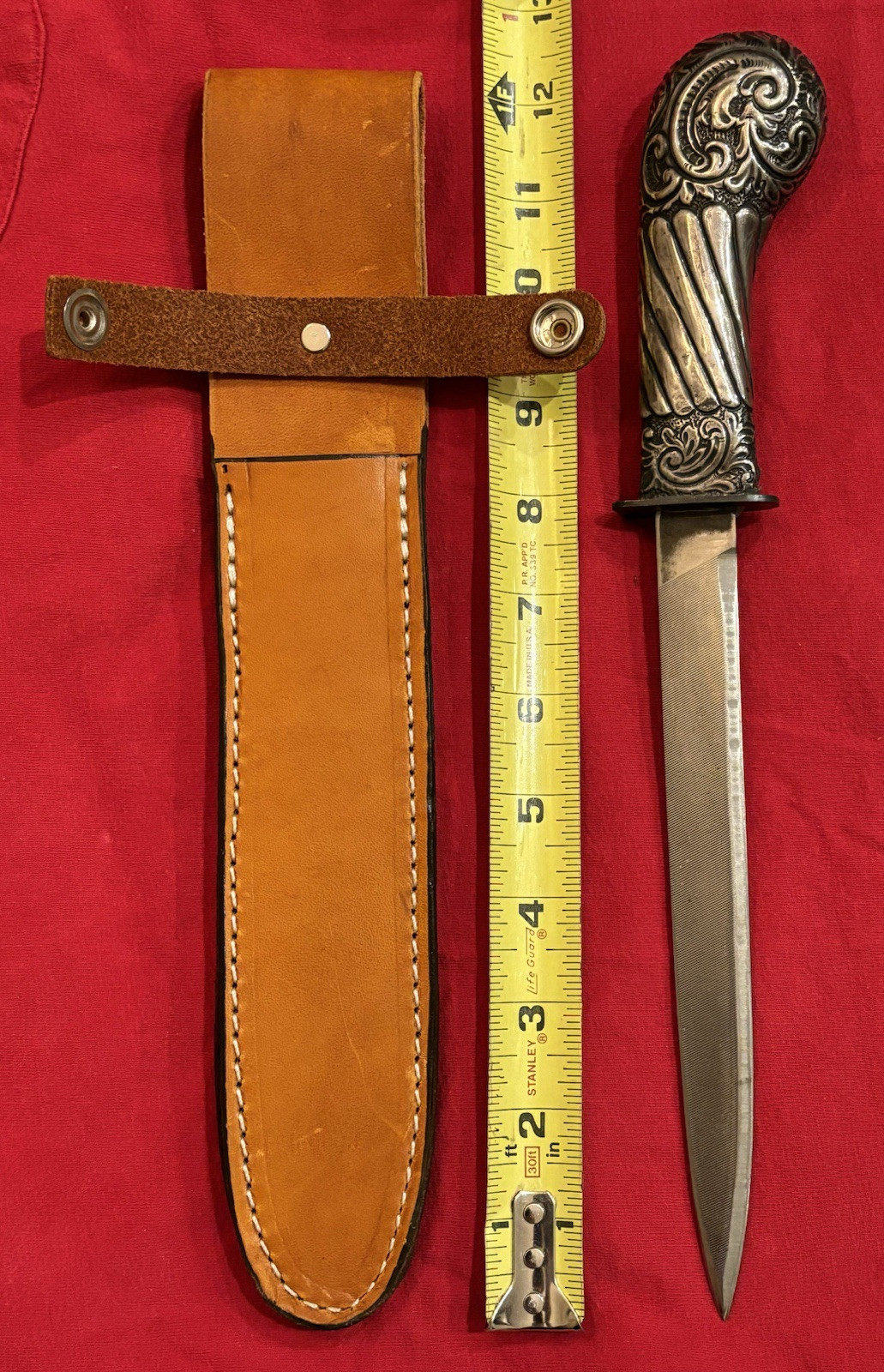 ANTIQUE SWORD HANDLE & USA FILE TO A THEATER KNIFE - NEW SHEATH