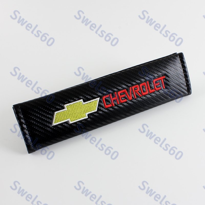 Carbon Look Embroidery SET Seat Belt Cover Shoulder Pads for Chevy Chevrolet