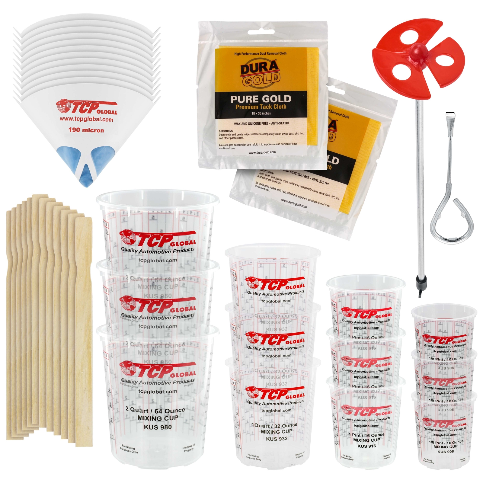 Ultimate Paint Mixing Cup Kit, 12 Graduated Cups, Sticks, Strainers, Mixer Blade