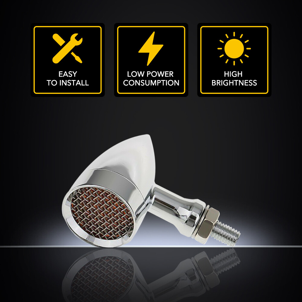 Chrome Motorcycle Bullet Amber Blinker Running LED Turn Signals Tail Rear Light