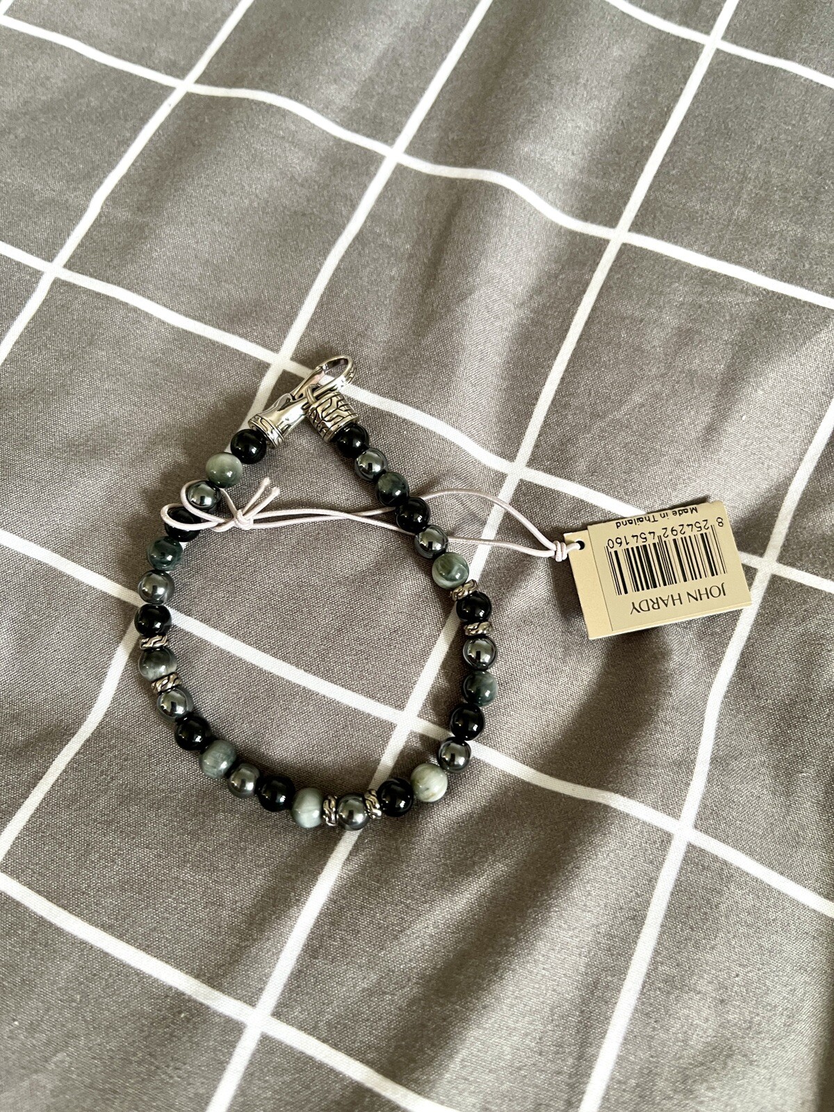 New John Hardy Men’s Sil Bracelet W/ 6mm Black Onyx, Eagle Eye & Hematite Beads