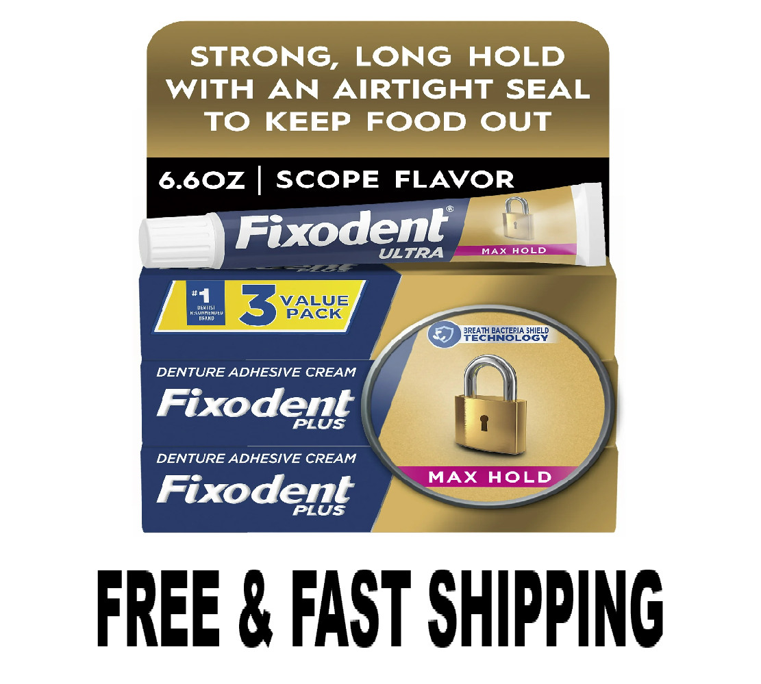 Fixodent Ultra Max Hold Secure Denture Adhesive Cream 2.2 oz, 3 Pack