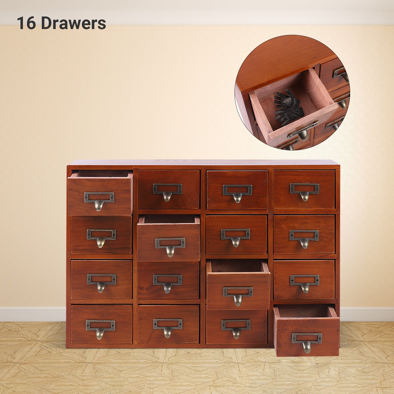 Retro Wood Apothecary Cabinet 16 Drawers Desk Drawer Organizer Storage Box NEW