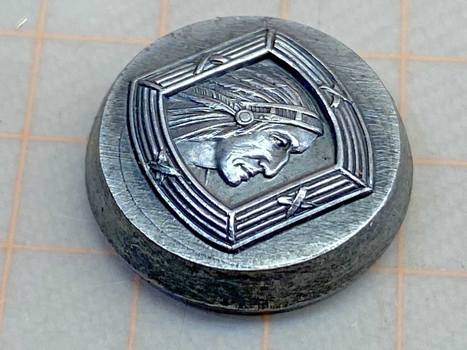 Vintage Hub Stamp Native American Indian Chief Head Tiny 7/16" Pin Ring Badge