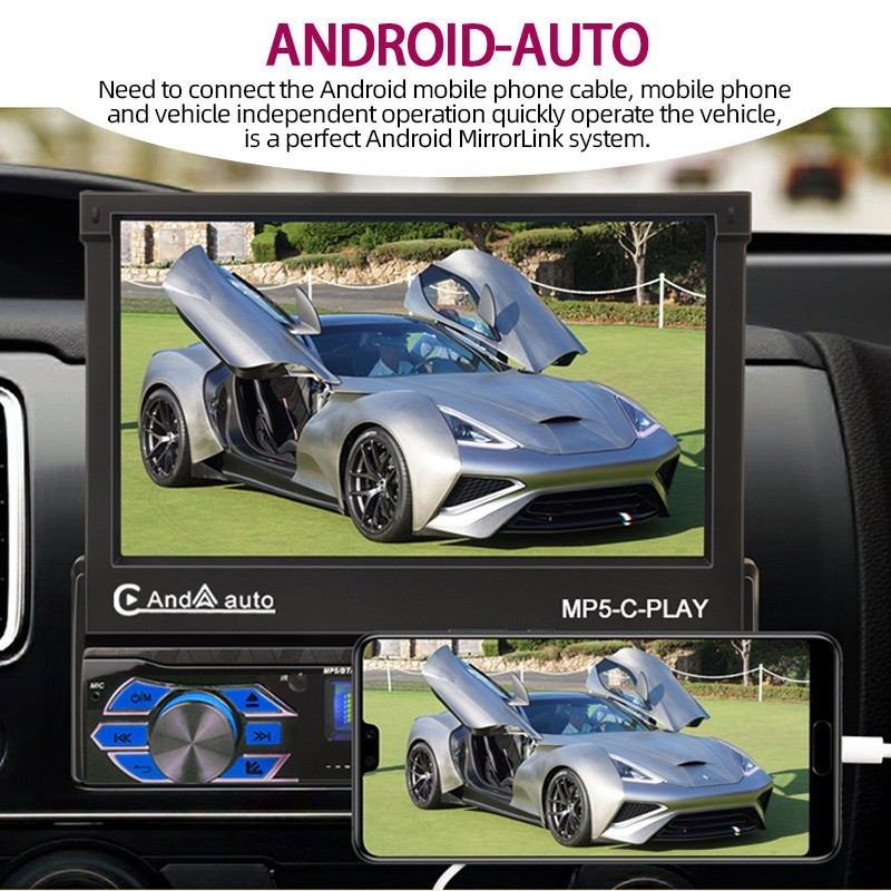 7" MP5 Single Spindle Player Car Electric Telescopic Screen 9601C-CARPLAY