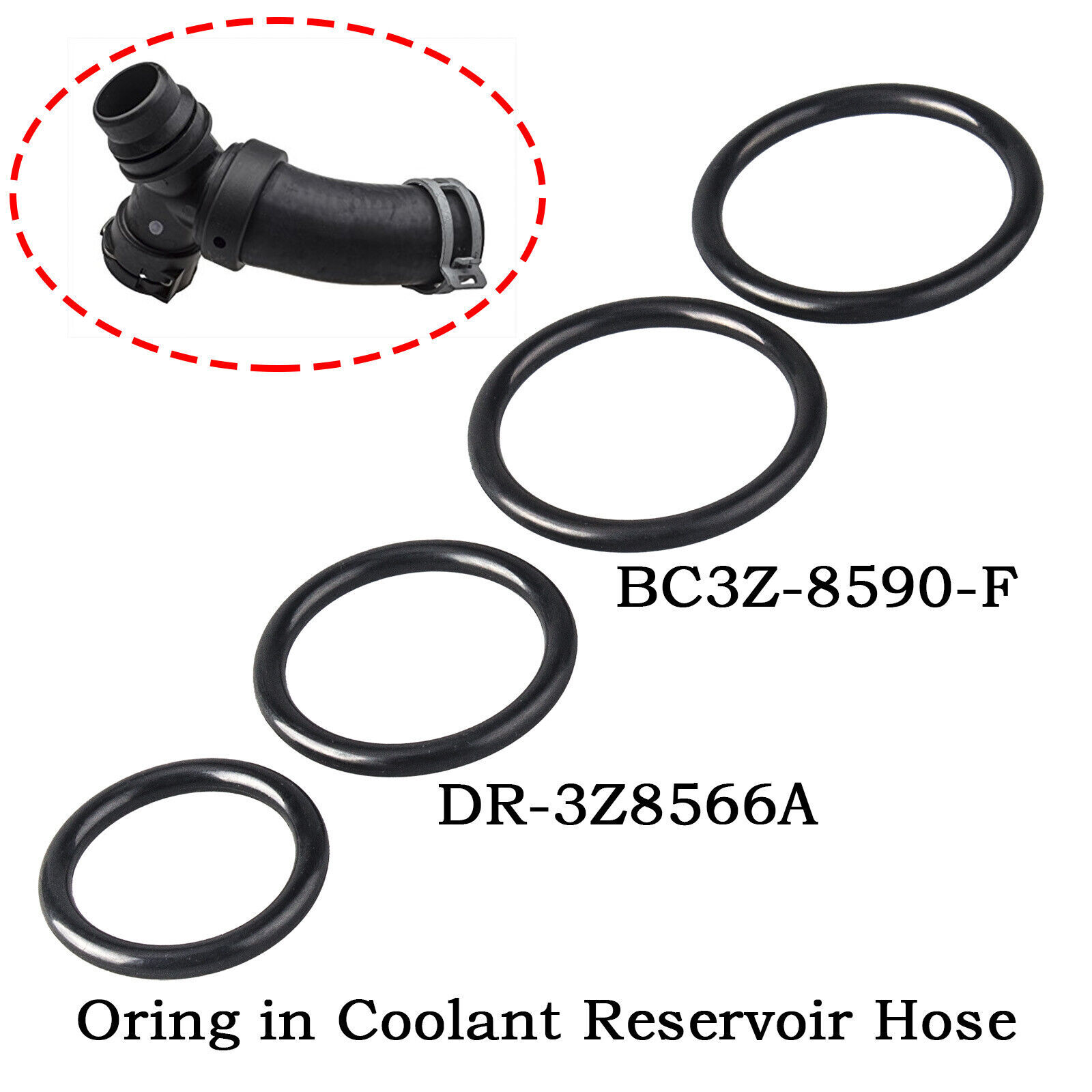 4Pcs Coolant Hose Replacement O-Rings DR-3Z8566-A & BC3Z-8590-F & RESERVOIR HOSE