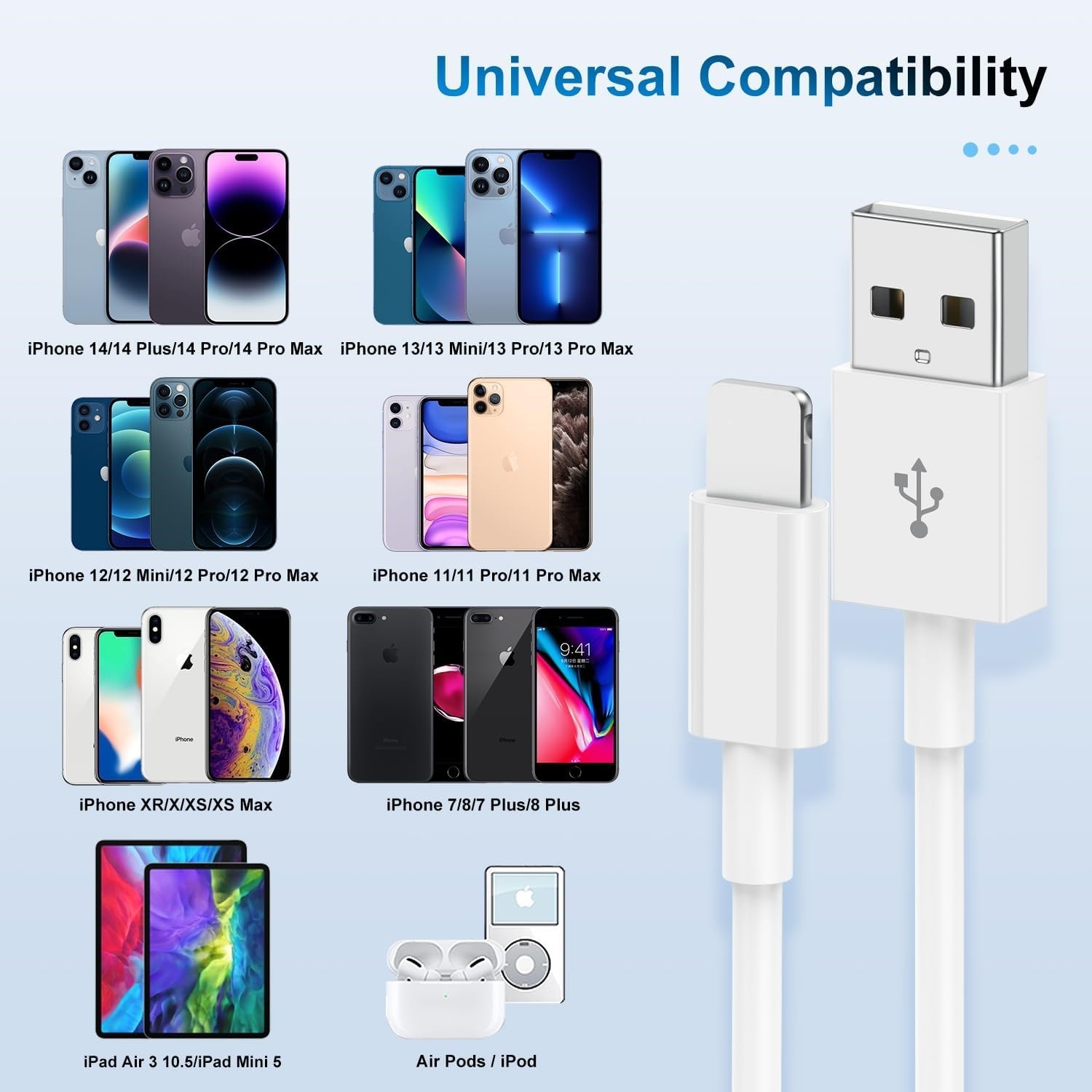 USB Charger Cable Cord For Apple iPhone 6 7 8 X XR XS 11 12 13 14 Pro Wholesale