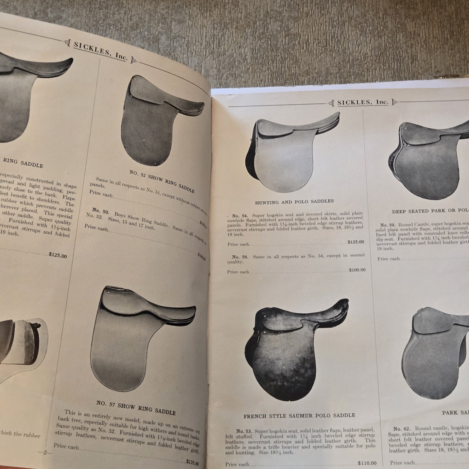J.B. Sickles Saddle Catalog Show Race Horse Western English Early 1900s