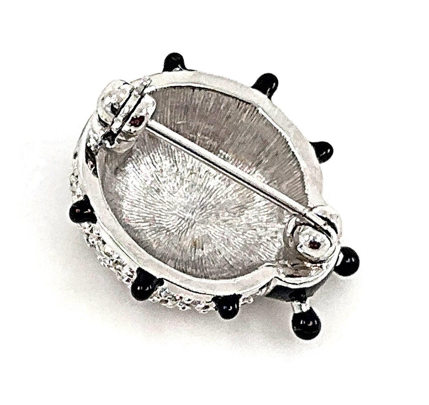 Ladybird Pin / Brooch Rhodium Plated Metal Alloy Set With Enamel And Crystals