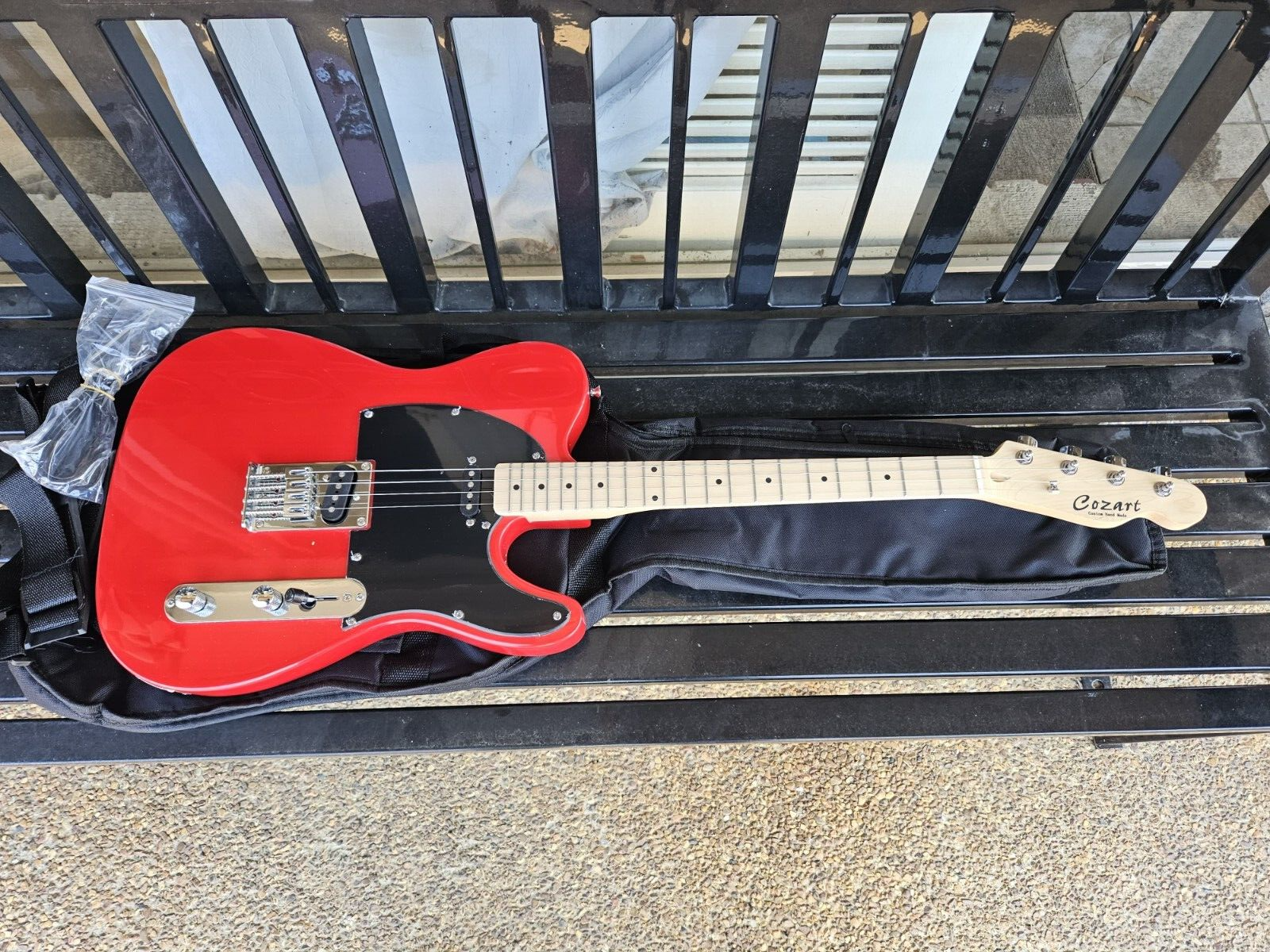 GREAT PLAYING NEW RED TELE-STYLE TENOR 4 STRING ELECTRIC GUITAR W/ GIG BAG