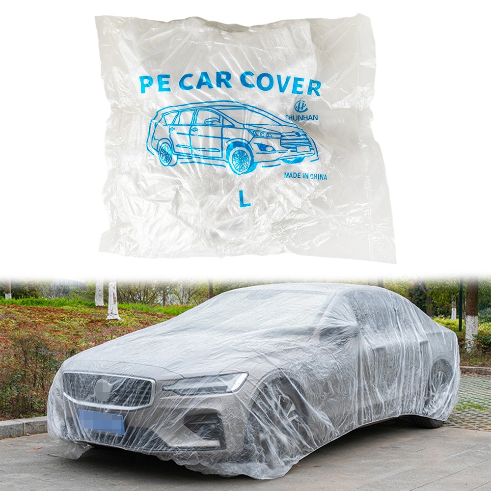 1pc Clear Plastic Temporary Universal Disposable Car Cover Rain Dust Garage