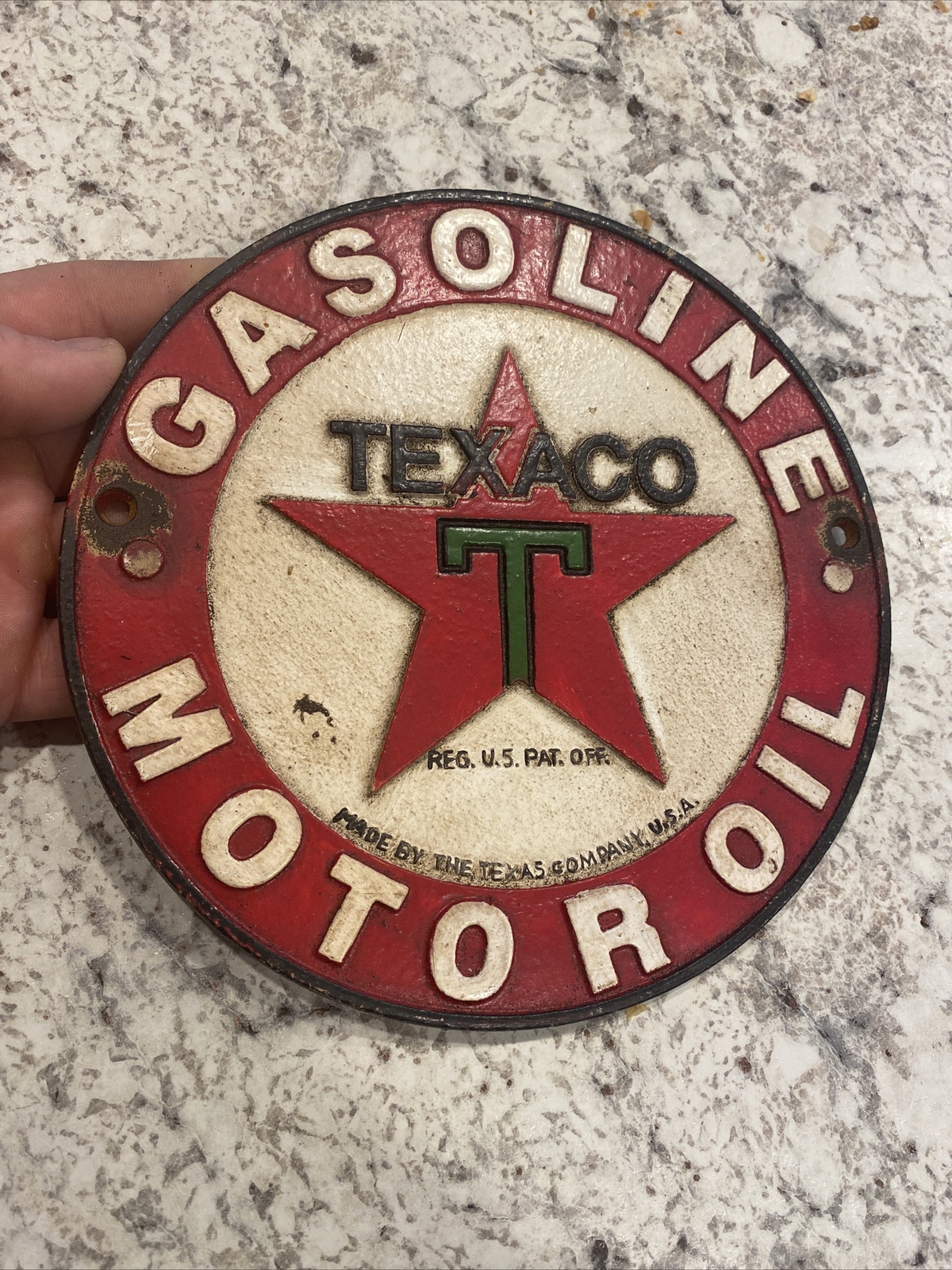 Texaco Gasoline Fireman Cast Iron Patina Plaque Sign Firefighter Fire Chief GIFT