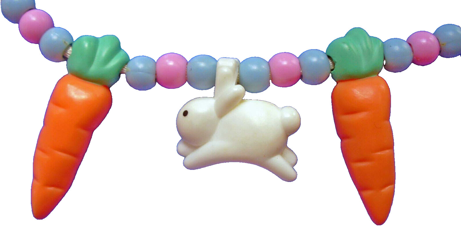 Hallmark NECKLACE Easter Vintage BUNNY Rabbit & CARROTS w Beads Adjustable