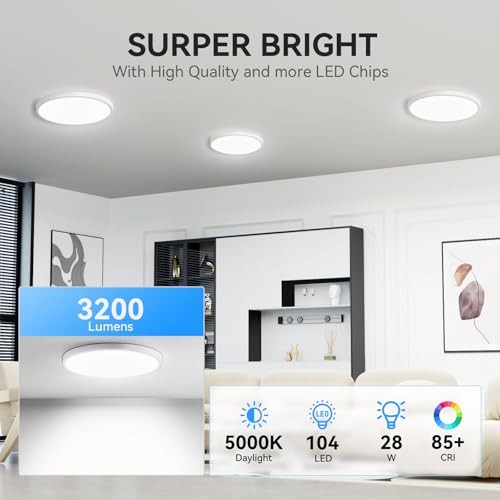 6PACK 3200lm LED Flush Mount Ceiling Light, Super Slim 12in-6Pack(5000K) White