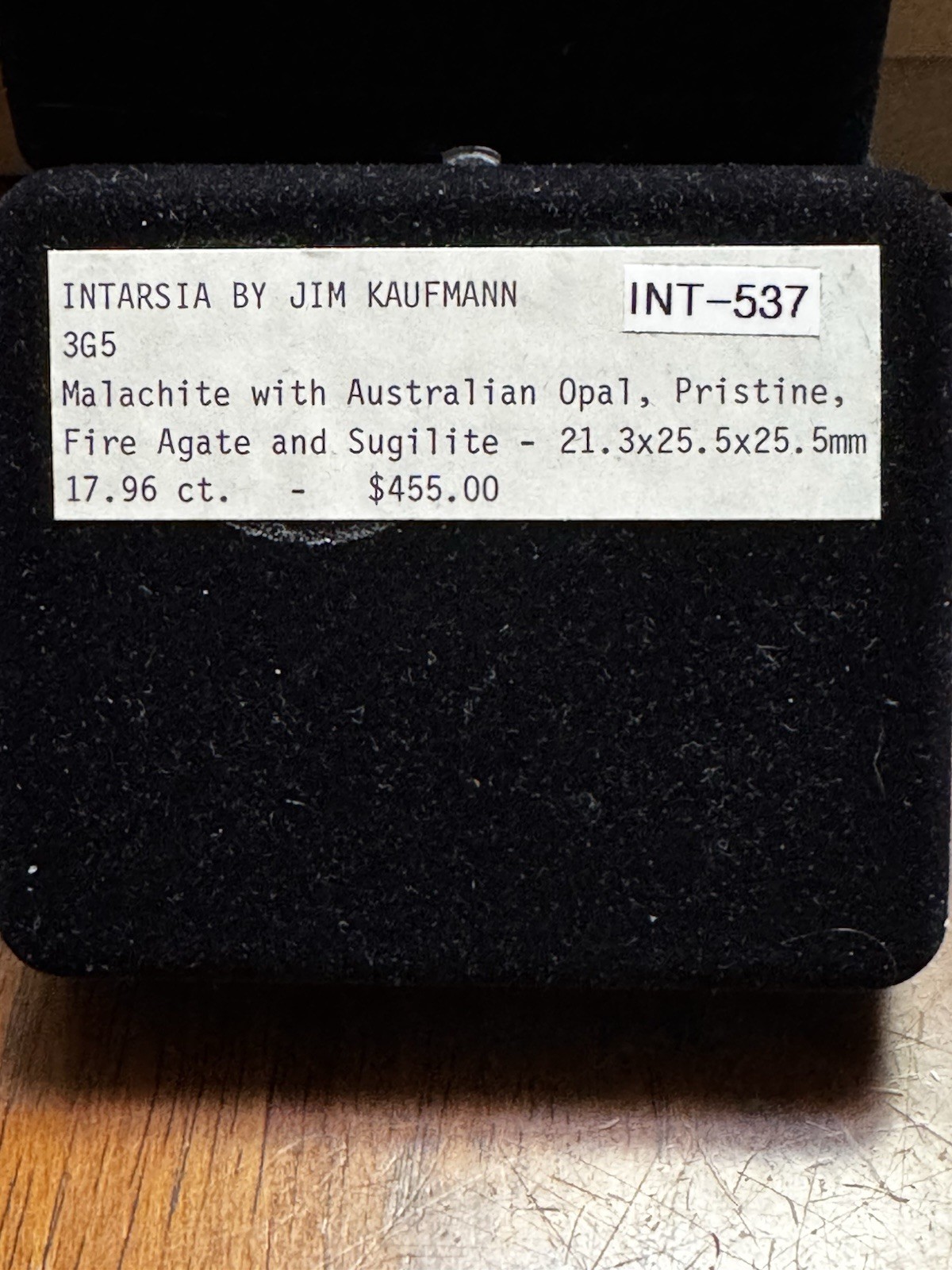 Jim Kaufmann Intarsia Malachite Fire Agate Opal Sugilite Triangle 17.96ct