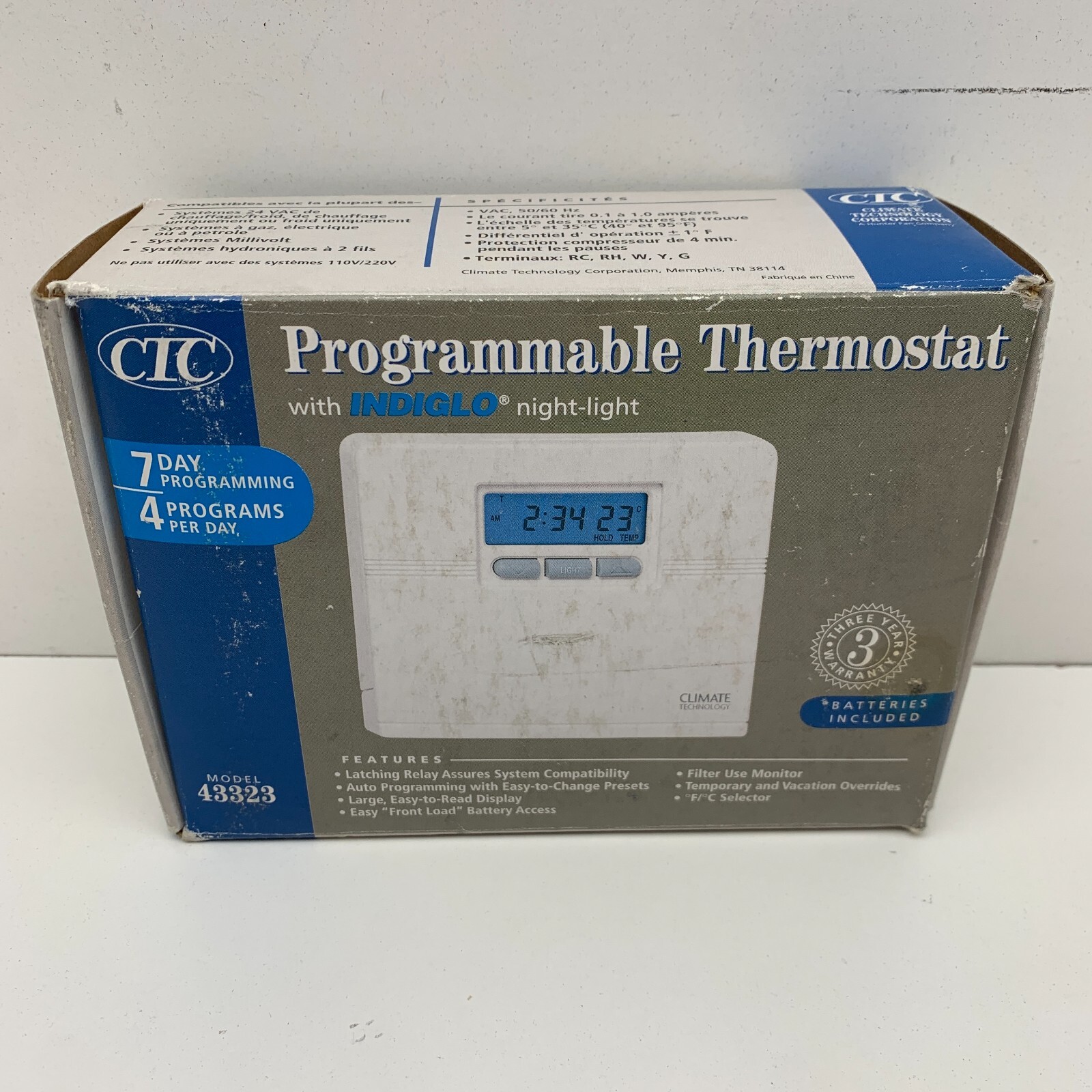 CTC 43323 Programmable Thermostat 7-Day with Indiglo Night Light