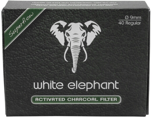 Box of 40 White Elephant 9mm Active Charcoal Pipe & RYO Cigarette Filters - 3406