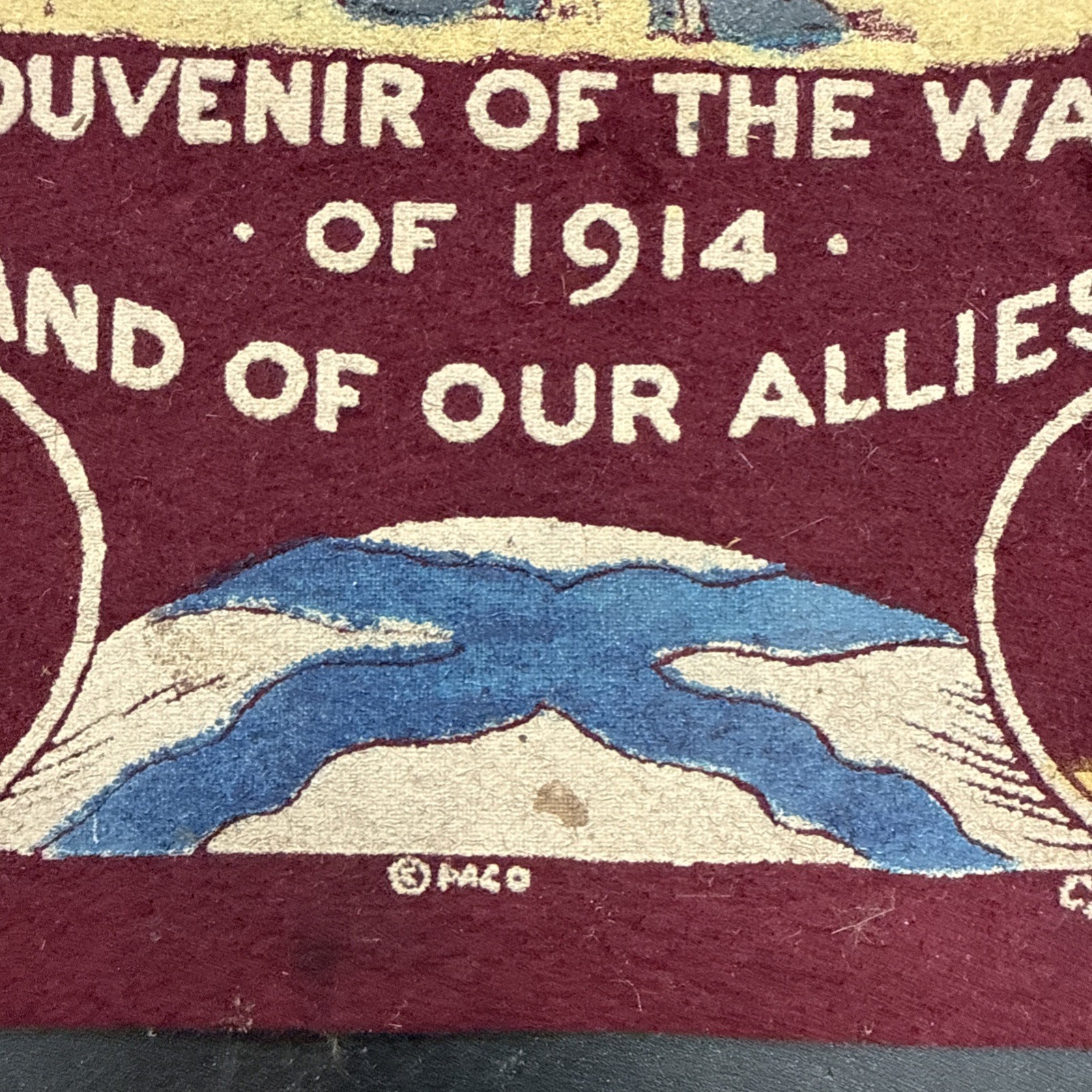 WWI Souvenir of the War of 1914 Felt banner Allies France Britain Belgium Russia