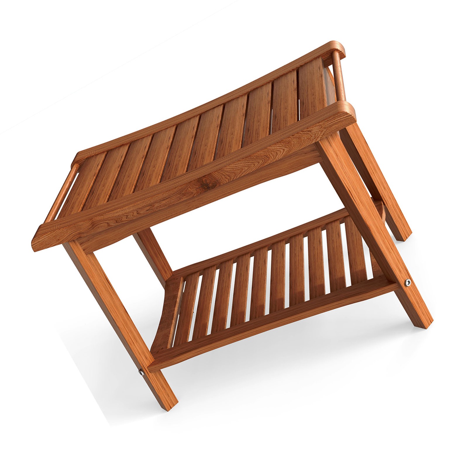 Shower Bench Wood Water Proof Ergonomic Shower Stool With Storage Shelf FKRT