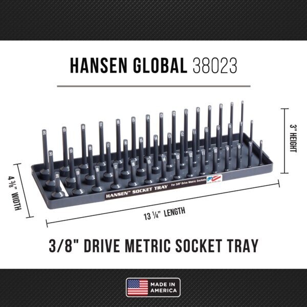 Hansen 3/8" Socket Organizer Tray Holder Metric 3 Row MM Shallow, Semi, Deep USA