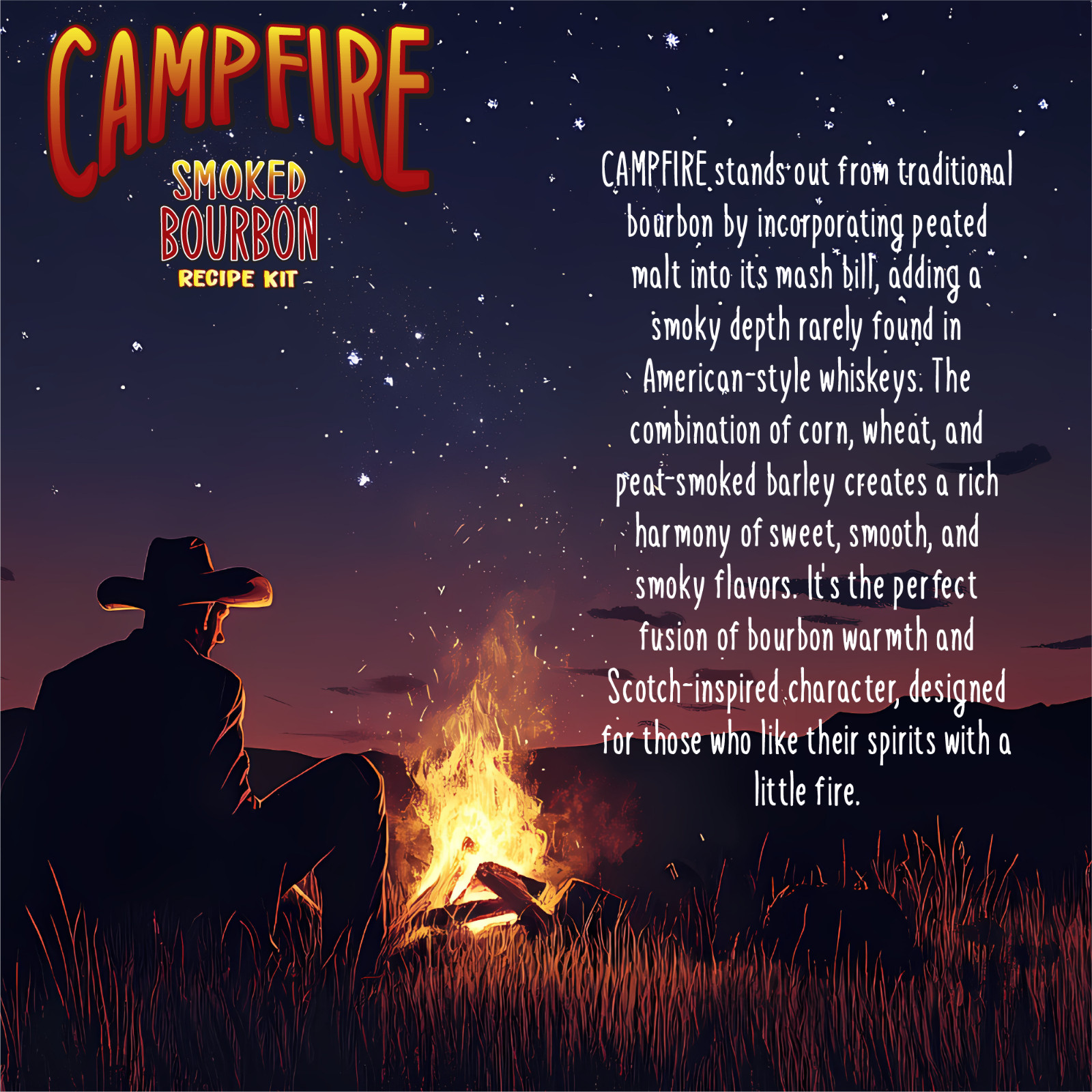 Campfire Bourbon-Style Whiskey Recipe Kit – Corn & Smoky Peated Malt Mash