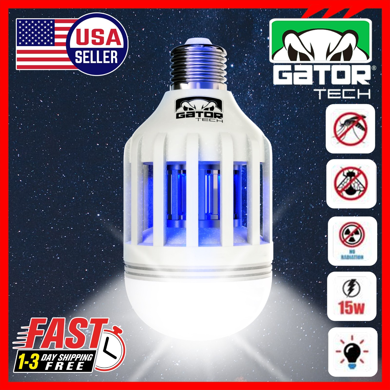 Insect Bug Mosquito Zapper Light Bulb Fly Trap Killer Indoor Outdoor UV Led Lamp