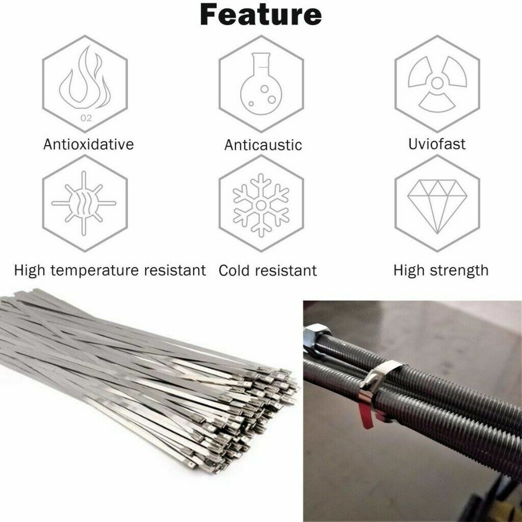 100Pcs Metal Zip Ties Stainless Steel Heavy Duty Self-Locking Cable Ties 150mm