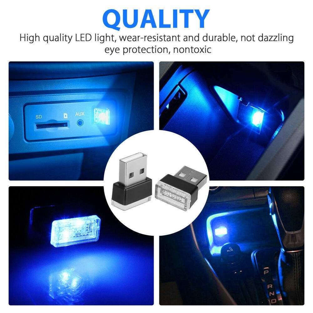 2PCS USB LED Car SUV Interior Light Neon Atmosphere Ambient Lamp Accessories