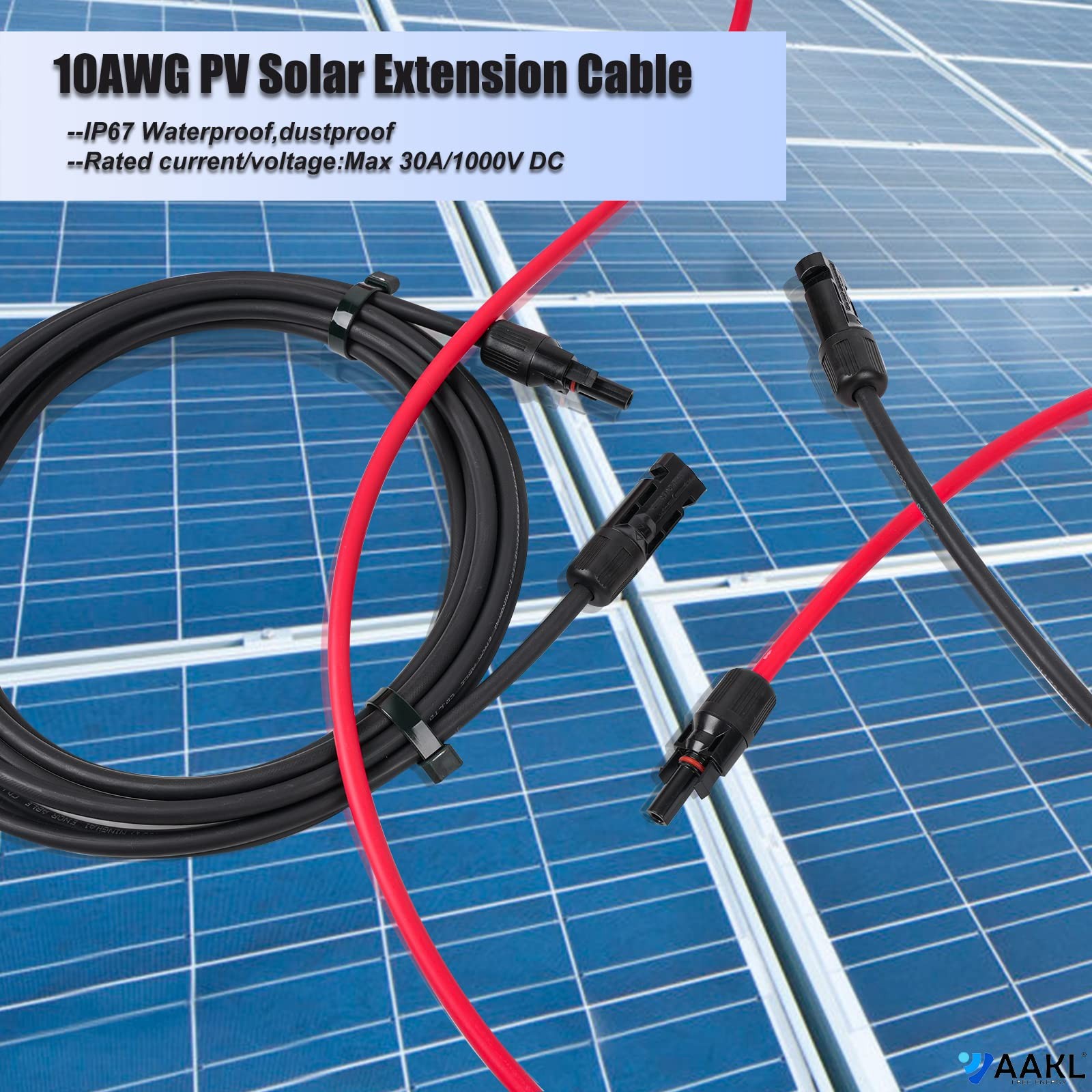 AAKL Solar Extension Cable 30 Ft 10AWG (6mm²) Power 30 feet,